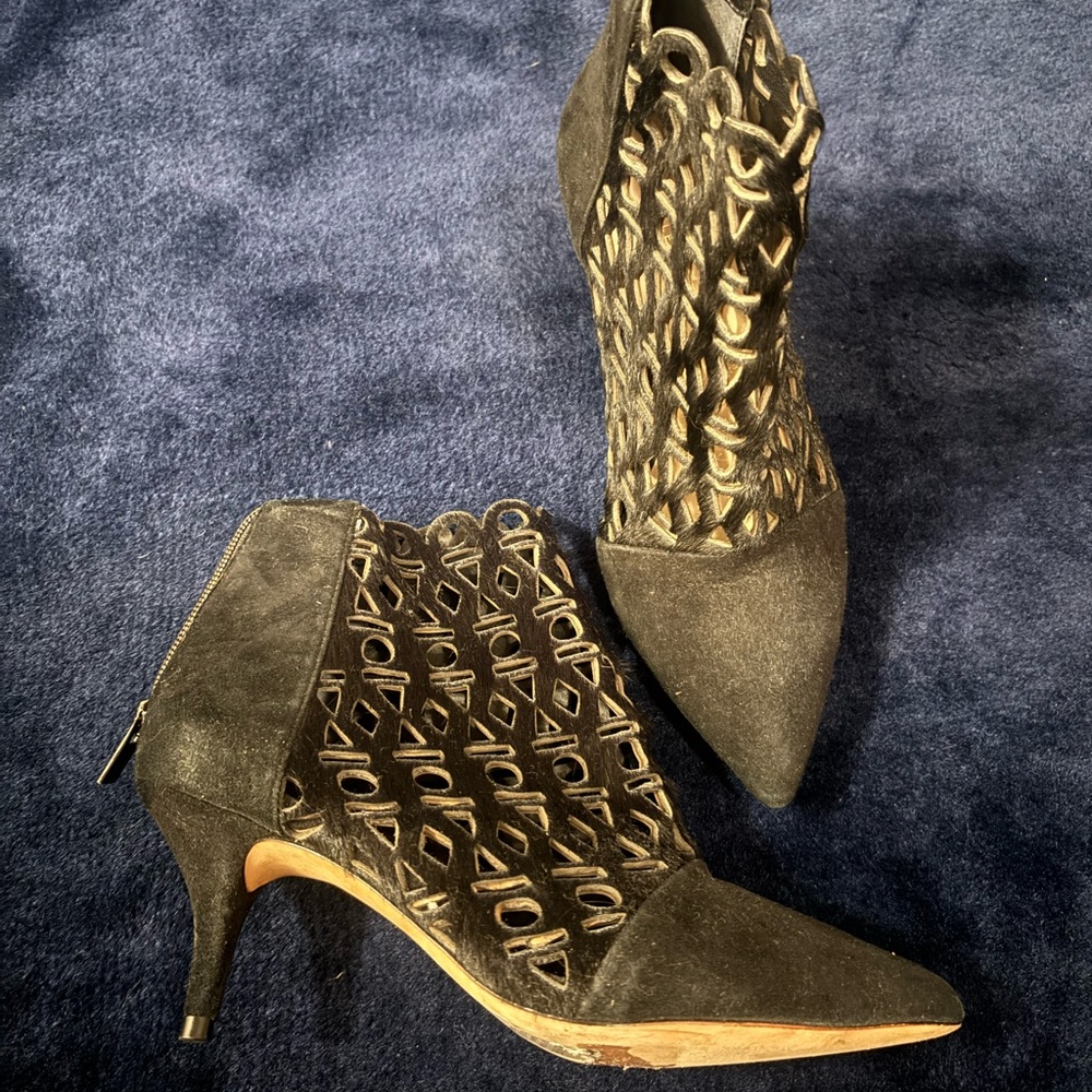 Loeffler Randall Rashida Suede & Calf Hair Booties - Picture 1 of 5